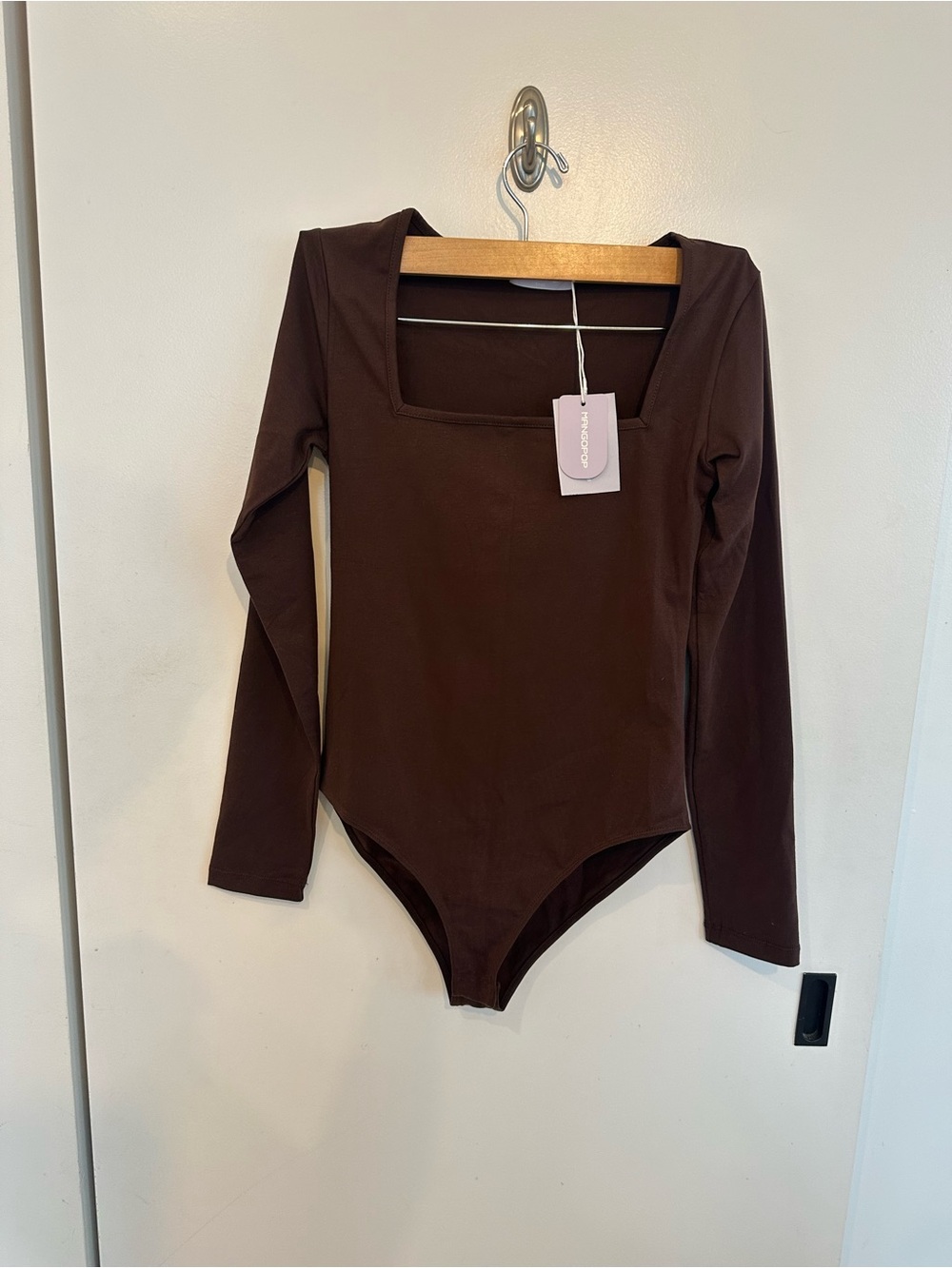 NWT Mangopop Square Neck Long Sleeve Bodysuit - Chocolate Brown